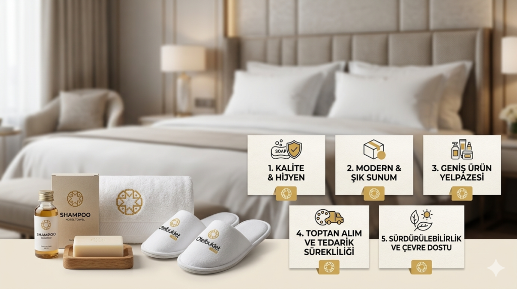 Otel buklet malzemeleri seti, tek kullanımlık otel terliği ve buklet şampuan ürünleri