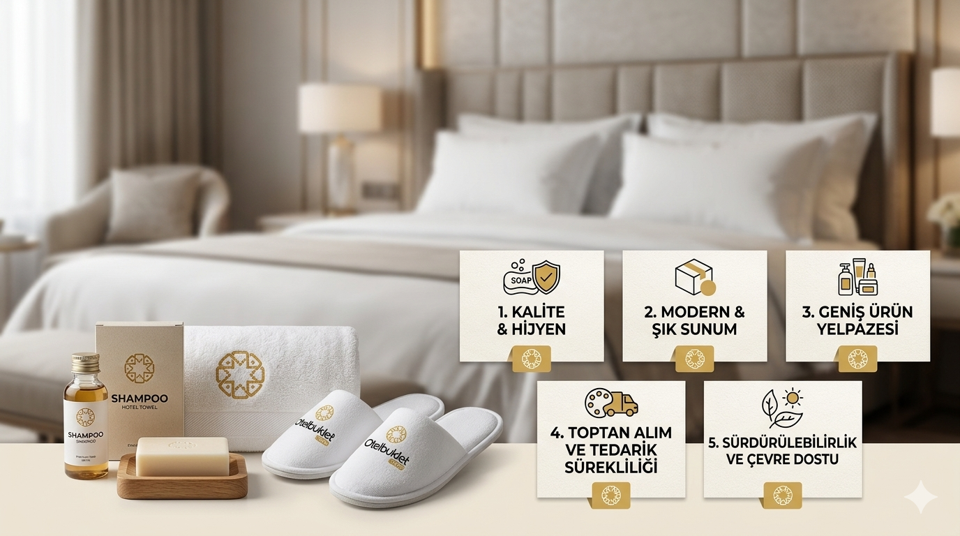 Otel buklet malzemeleri seti, tek kullanımlık otel terliği ve buklet şampuan ürünleri
