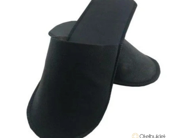 Tek Kullanımlık Overloklu Siyah Tela Otel Terliği - Toptan Satış