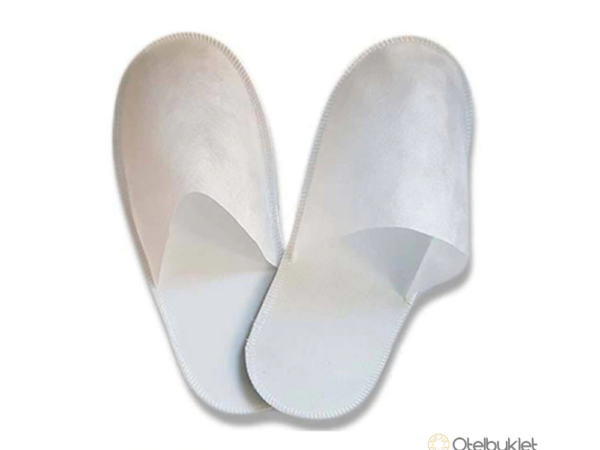 Ucuz Overloklu Beyaz Tela Otel ve Hastane Terliği