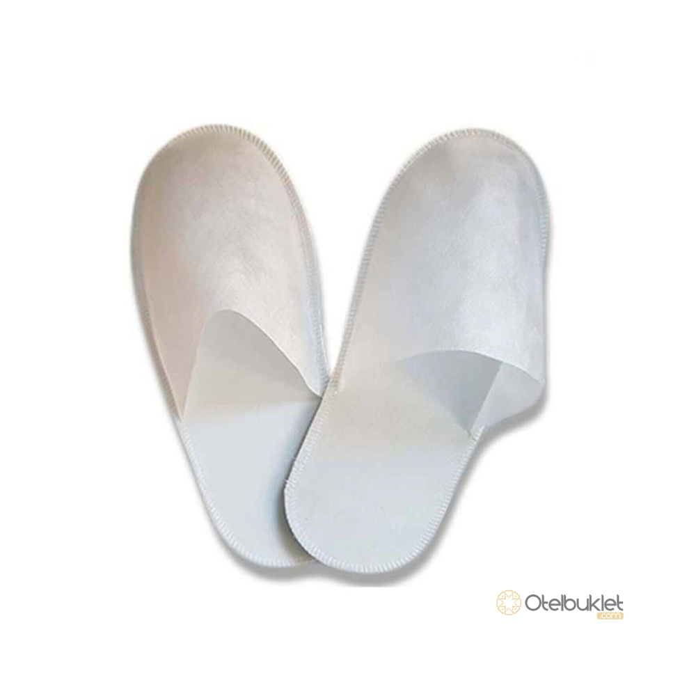 Ucuz Overloklu Beyaz Tela Otel ve Hastane Terliği